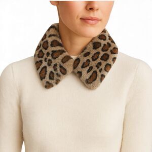 Chico’s Faux Fur Leopard Detachable Collar Brown Neck Warmer One Size